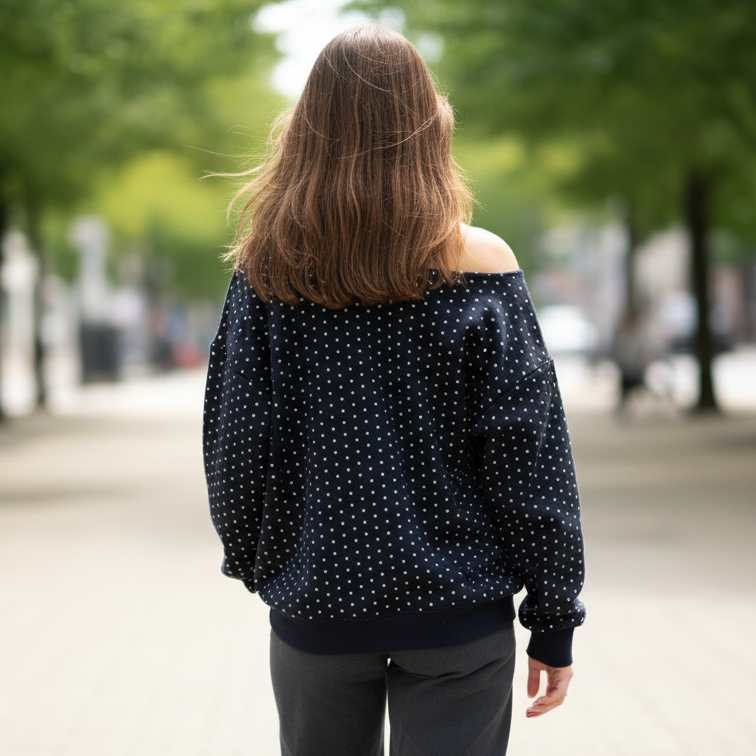 Polka Dot Off- Shoulder Sweatshirt