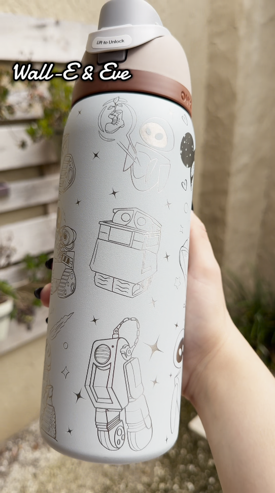 Wall-E and Eve Engraved Owala 32 oz FreeSip Water Bottle