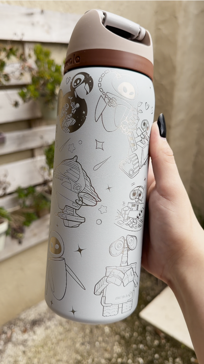 Wall-E and Eve Engraved Owala 32 oz FreeSip Water Bottle