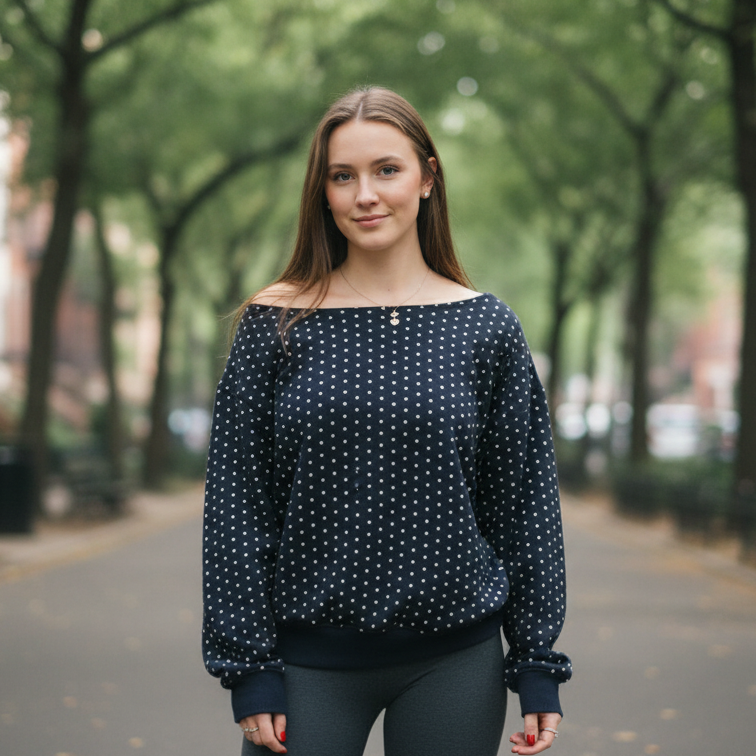 Polka Dot Off- Shoulder Sweatshirt