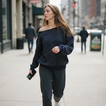 Polka Dot Off- Shoulder Sweatshirt