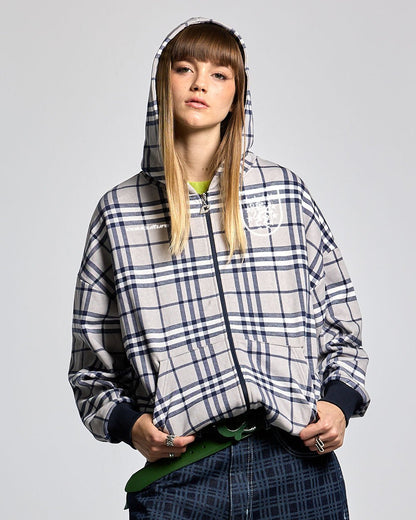 GRID ZIP HOODIE TARTAN DARK BLUE/GREY