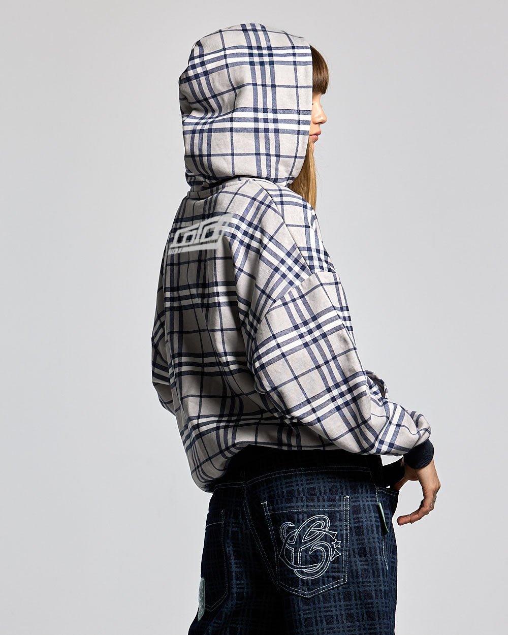 GRID ZIP HOODIE TARTAN DARK BLUE/GREY