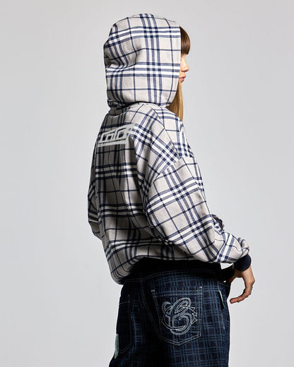GRID ZIP HOODIE TARTAN DARK BLUE/GREY