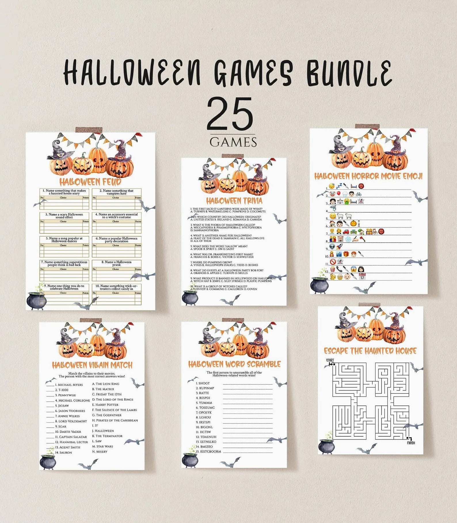 Halloween Party Games Bundle - Instant Digital Download